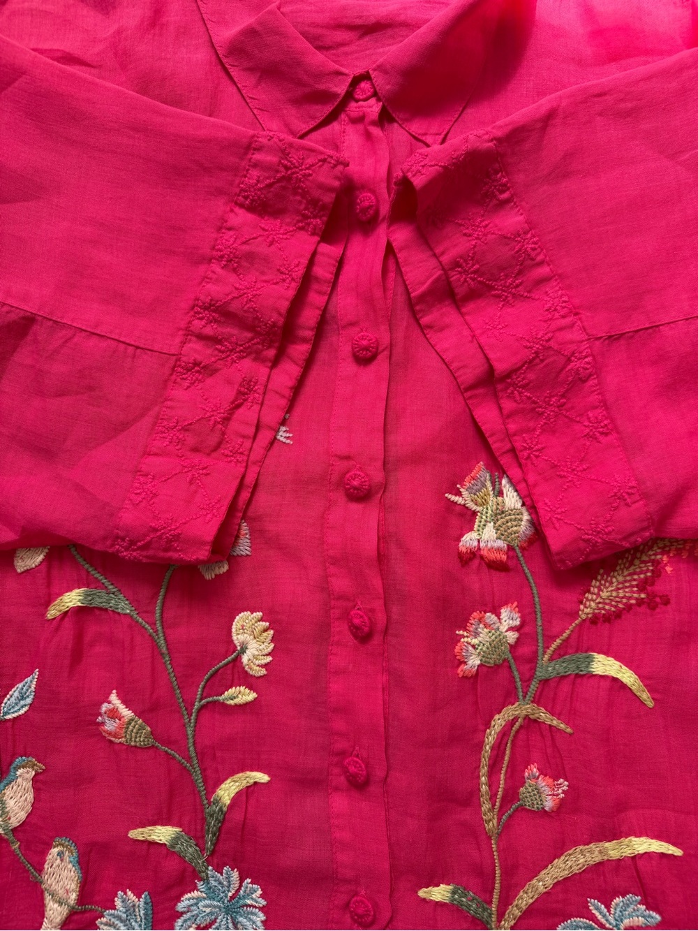 JOHNNY WAS Geniveve Relaxed Dolman Shirt Embroidered Floral Birds - Picture 8 of 13